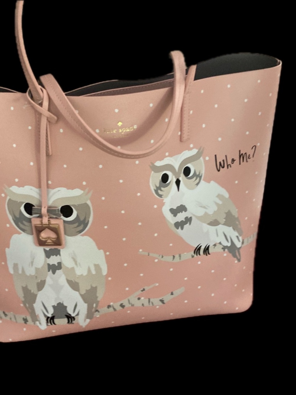 Retired Kate Spade New York “Who Me?” owl tote with Care Card. - Picture 5 of 12